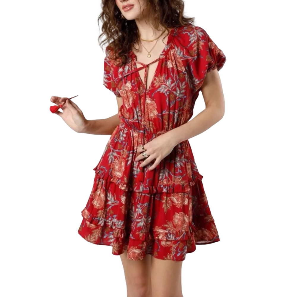 BAND OF GYPSIES COLLECTIVE Connie Garnet Floral Mini Boho dress